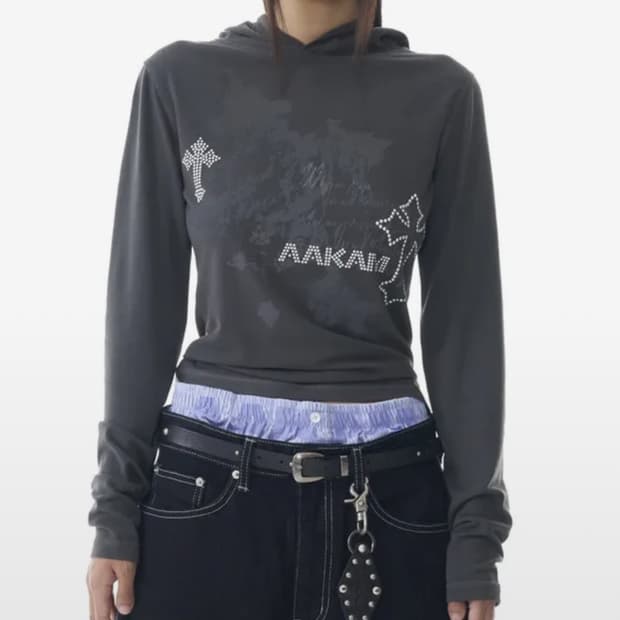 아캄 cross hooded long sleeve 다크 그레이