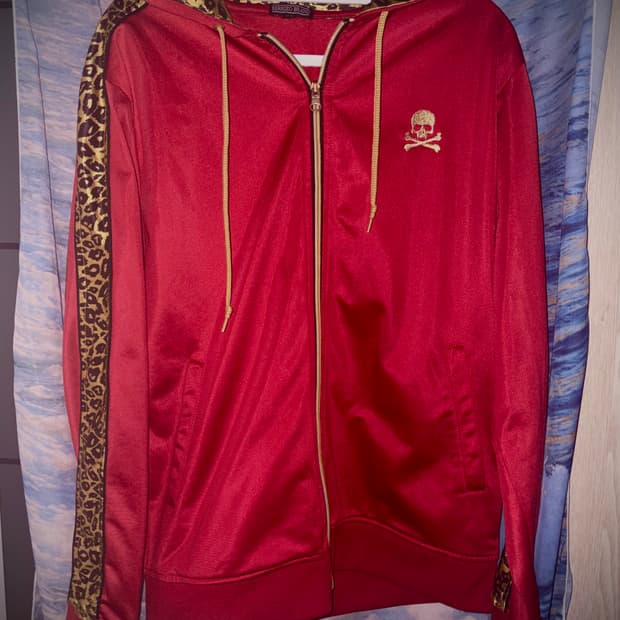 빈티지 레오파드 스컬 레드 후드집업 펑크 갸루 y2k