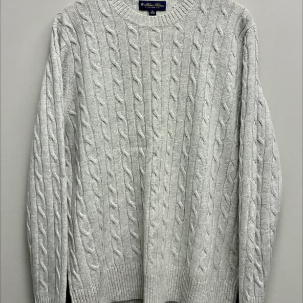 (XL)브룩스브라더스 램스울 케이블 꽈배기 니트 스웨터 그레이