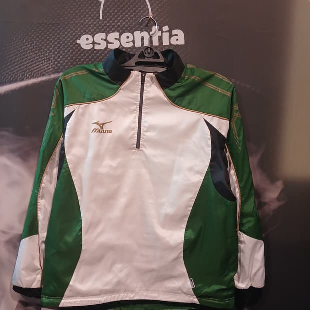 미즈노 화이트 딥그린 배색 하프집업 바람막이