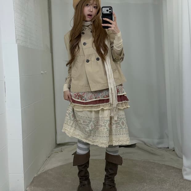 엑시즈팜 베이지 하구미 니혼진 숏트렌치 코디세트 