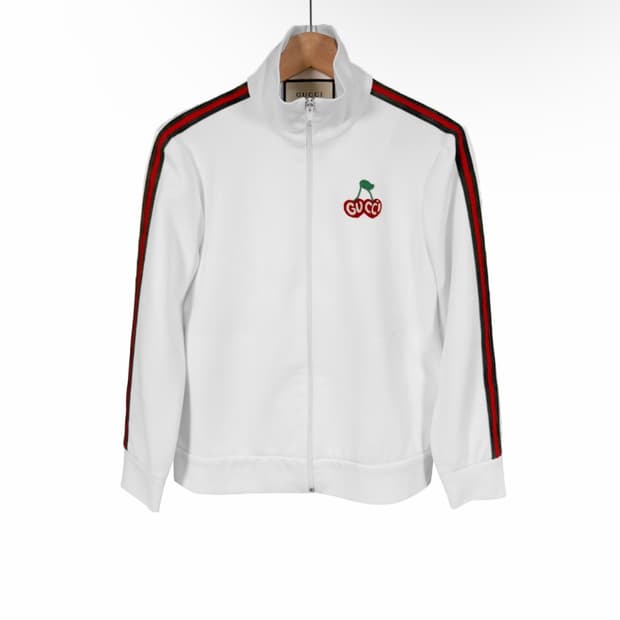 [S] 구찌 여성 체리 자수 테크니컬 집업 트랙 저지 자켓 화이트