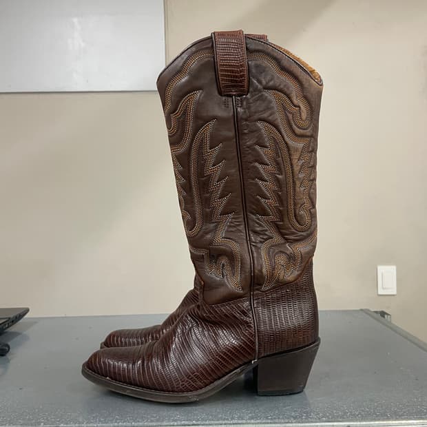 산초 브라운 가죽 웨스턴 카우보이 부츠 EU38