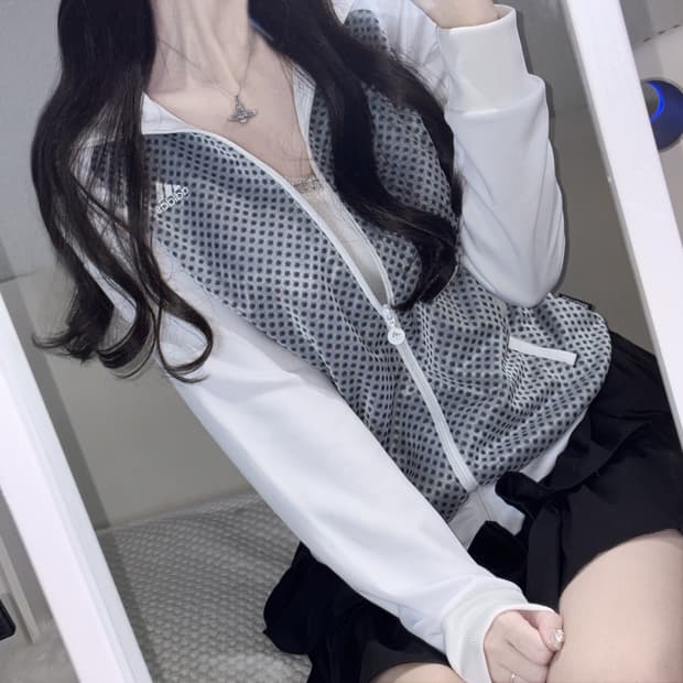 [새상품급] 아디다스 눈꽃 도트 패턴 블랙 화이트 배색 져지 L