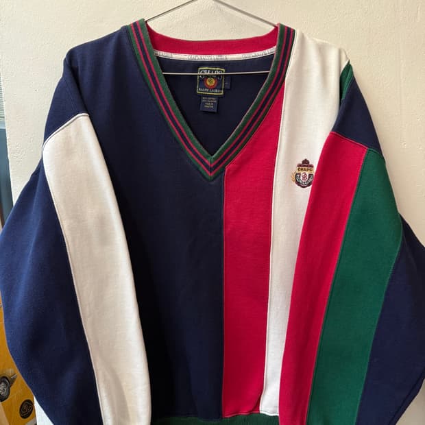 CHAPS Ralph Lauren 크레스트 컬러블록 V넥 스웻셔츠