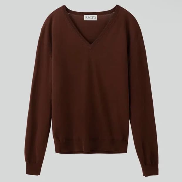 [M]렉토 24FW 클래식 V 브이넥 니트 스웨터 브라운
