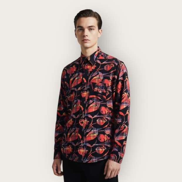 S/ 버나드윌헴 로즈패턴 포켓 셔츠