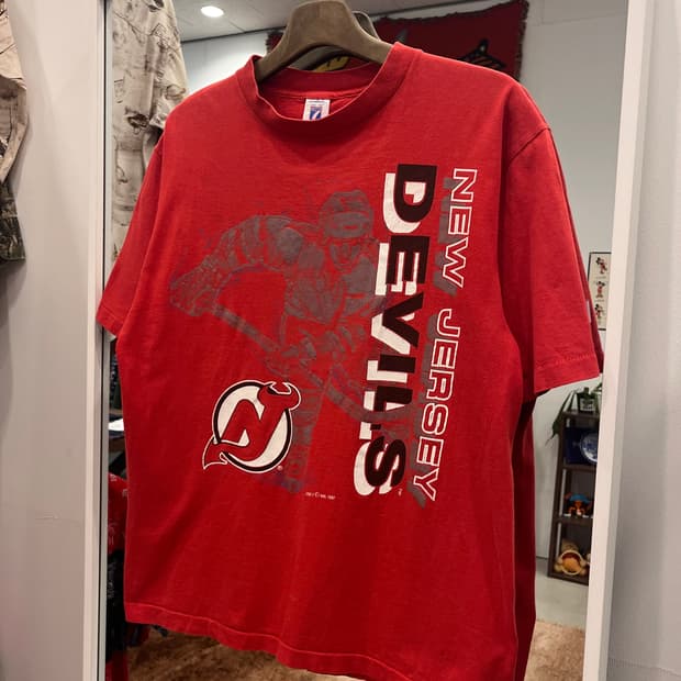 90s Logo 7 로고세븐 NHL 뉴저지 데빌스 반팔 티셔츠 (USA)