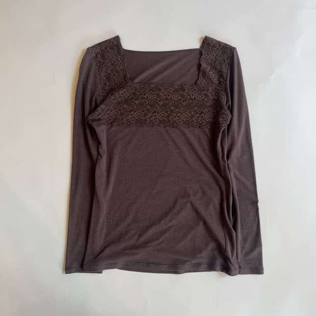 VINTAGE BROWN LACE LONG SLEEVE TOP 