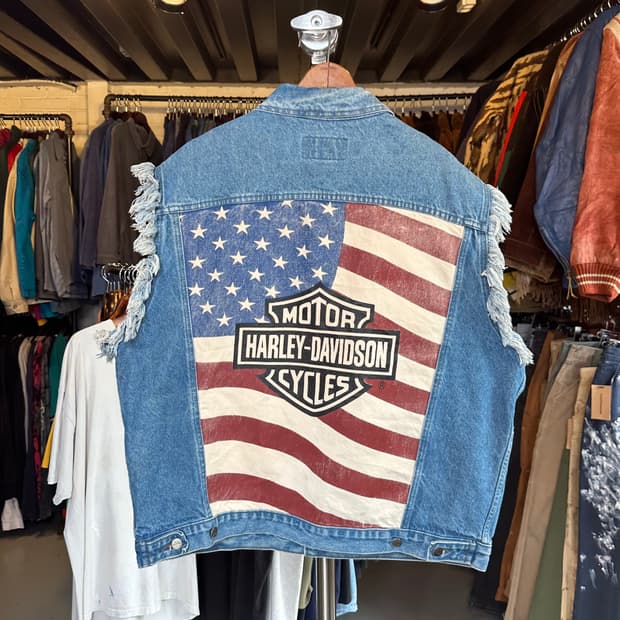 90s 할리데이비슨 데님 컷오프 베스트 made in usa