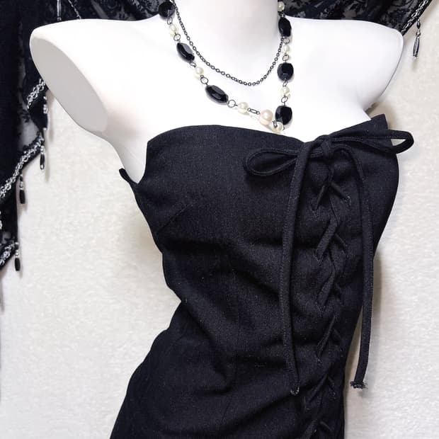로맨틱고딕 고스펑크 히메갸루 블랙 코르셋 미니원피스 아일렛 탑드레스 섹시