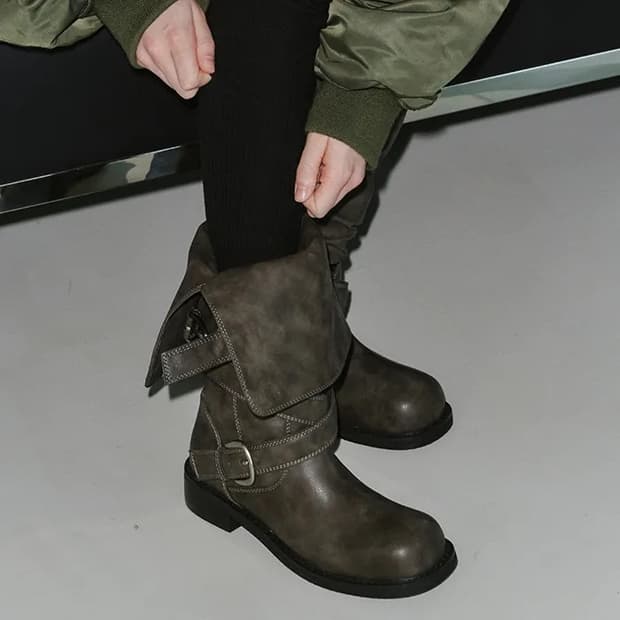 새상품) 기호 RAVEN FOLDABLE BUCKLE BOOTS/GREY