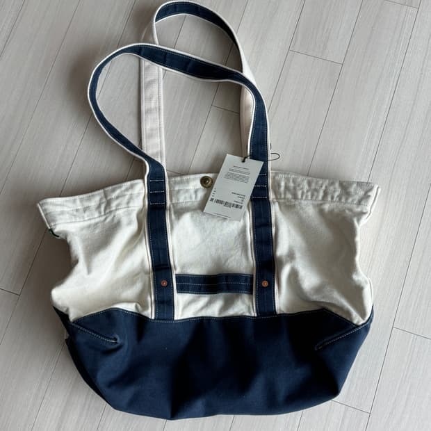 비헤비어 워시드 캔버스 토트백 - 오트밀 블루