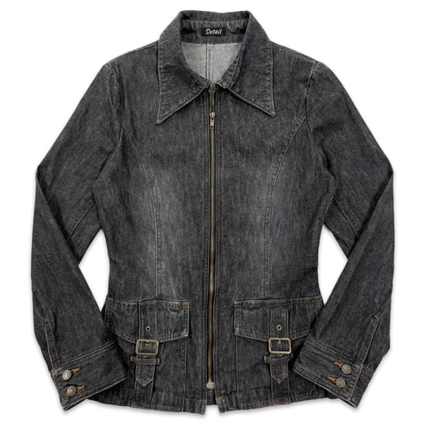 빈티지 Detail 블랙 벨트 포켓 라인 데님 자켓