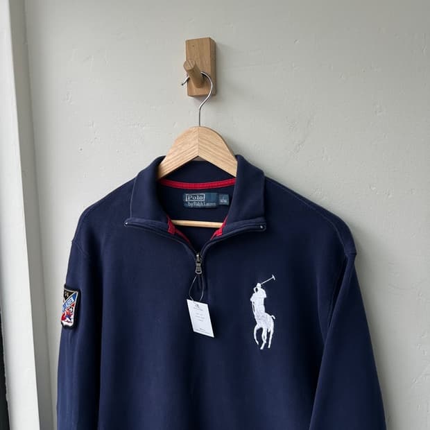 15961 - 폴로 랄프로렌 네이비 빅로고 반집업 니트