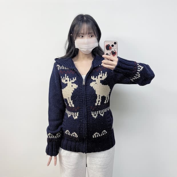 후아유 아메리칸 빈티지 노르딕 코위찬 니트 후드집업