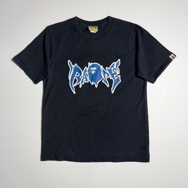 베이프 BAPE 그래피티 로고 블랙 코튼 반팔 티셔츠 R2348