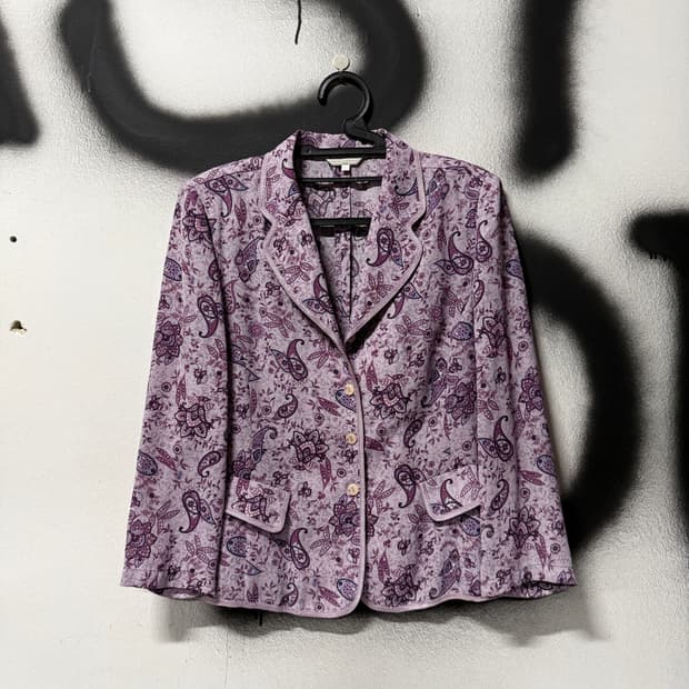 VTG 빈티지 연보라 페이즐리 패턴 카라 자켓