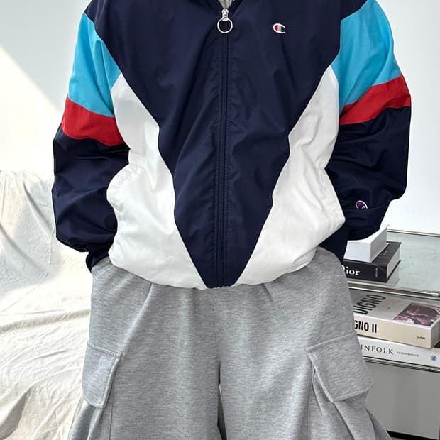 챔피온 90s 올드스쿨 배색 바람막이 L