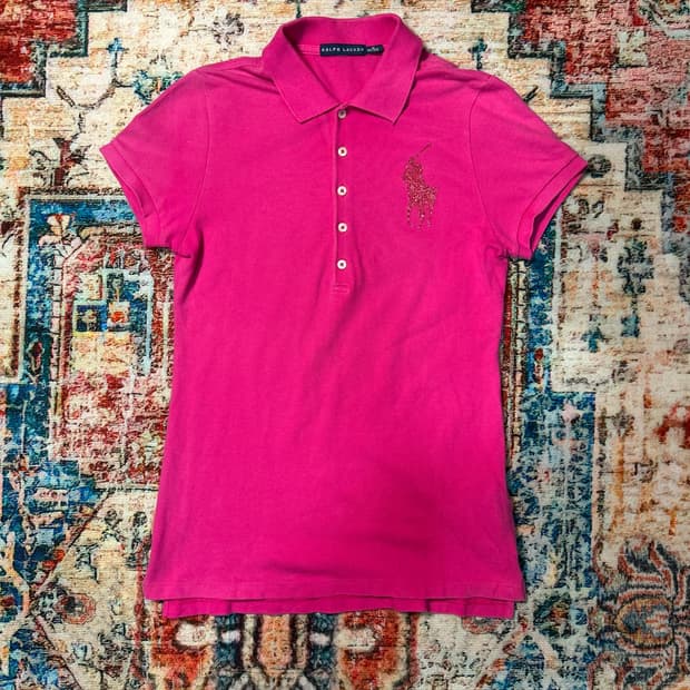 [M] 폴로 랄프로렌 핑크 글리터 빅포니 카라 반팔티