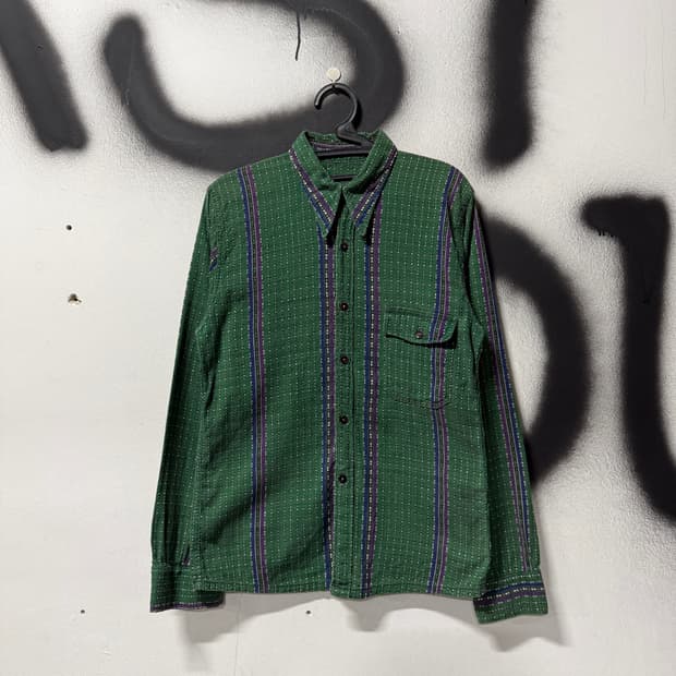 VTG 빈티지 도트 스트라이프 패턴 원 포켓 코튼 긴팔 셔츠