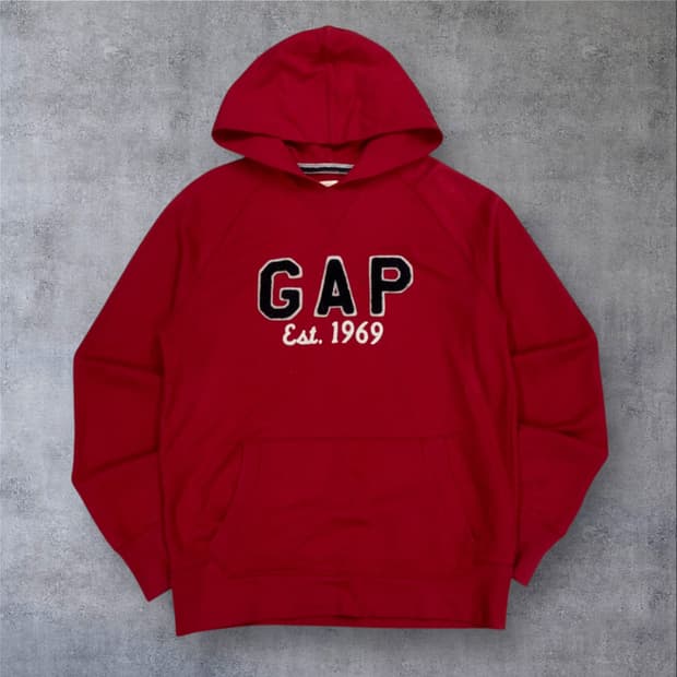 GAP 레드 컬러 스펠아웃 로고 후드티
