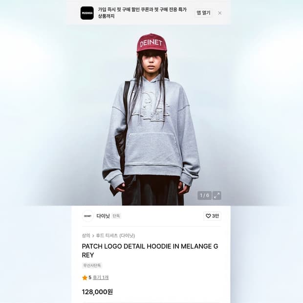 프리 Deinet 다이닛 빅로고 자수 후드티 그레이 오버핏