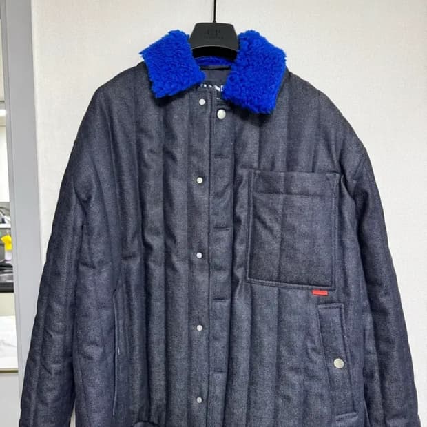 써네이 시어링 패디드 오버 재킷 - 다크 데님