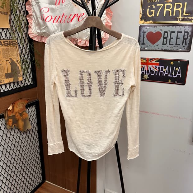 Ivory Crystal Lettering Long-Sleeve T-Sh