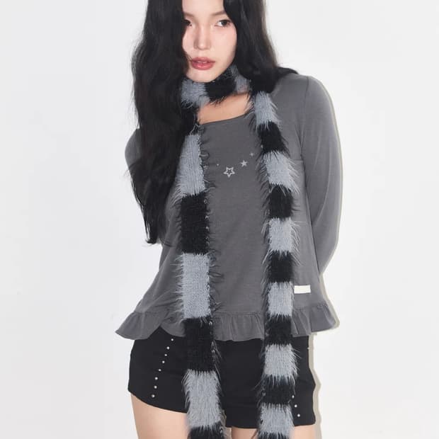 스트라이프 퍼 머플러 GRAY