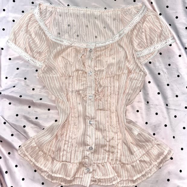 리즈리사깔 레이스 러플 로걀탑 블라우스 