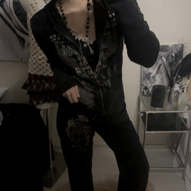 빈티지 펑크 딱붙 후드집업 