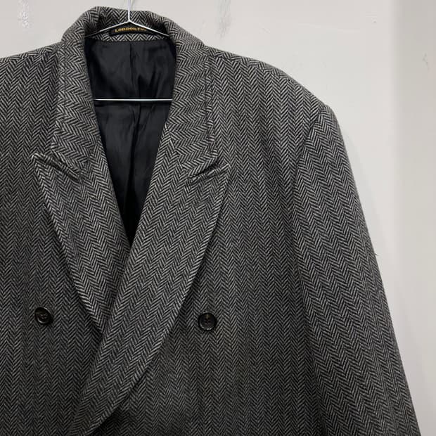 런던포그 울 헤링본 투톤 롱 더블코트