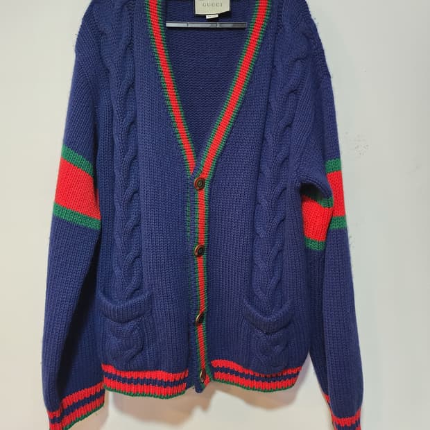 구찌 웹 케이블 가디건 네이비 M