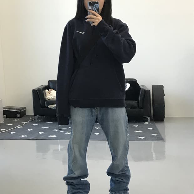 나이키 로고 네이비 후드