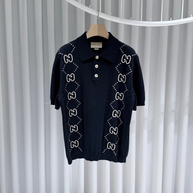 (S/L) / 구찌 GG 패턴 코튼 반팔 카라 니트