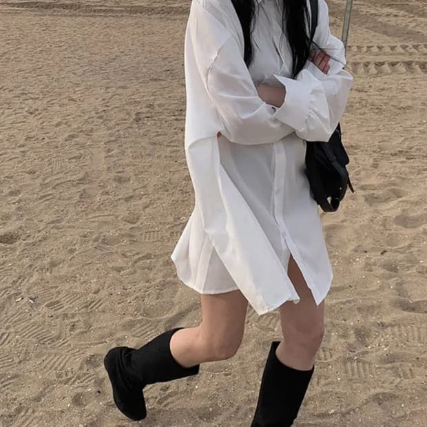 오버핏 셔츠 원피스 화이트