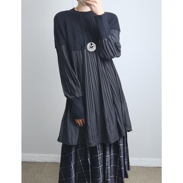 플리츠 니트  블라우스