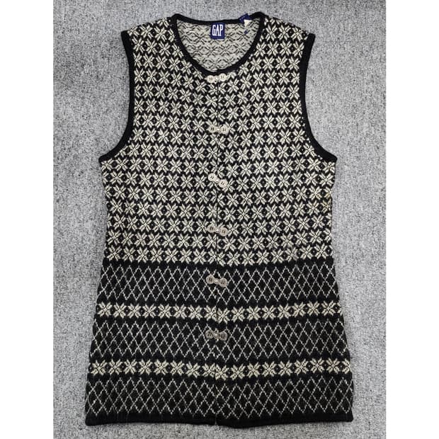 GAP 갭 90s 자카드 빈티지 메탈 버클 울 니트 베스트 조끼 L