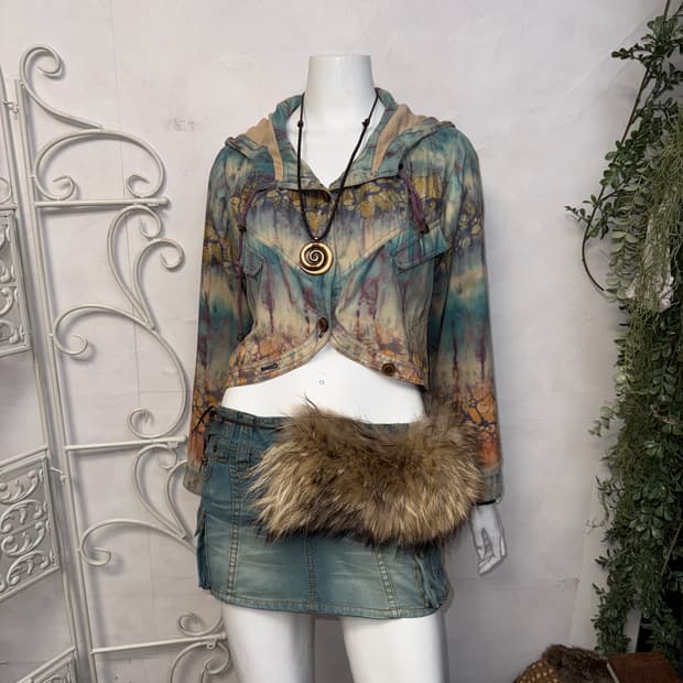 Blue tie dye crop bolero hood jacket 