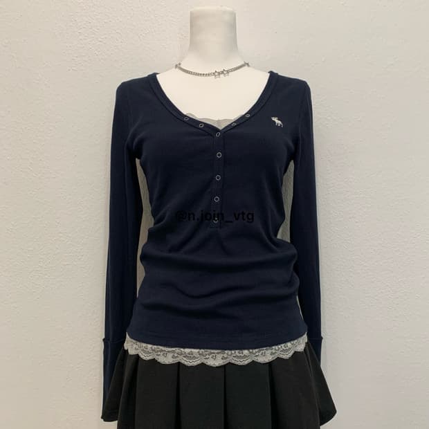 아베크롬비 헨리넥 네이비 롱슬리브 홀리스터