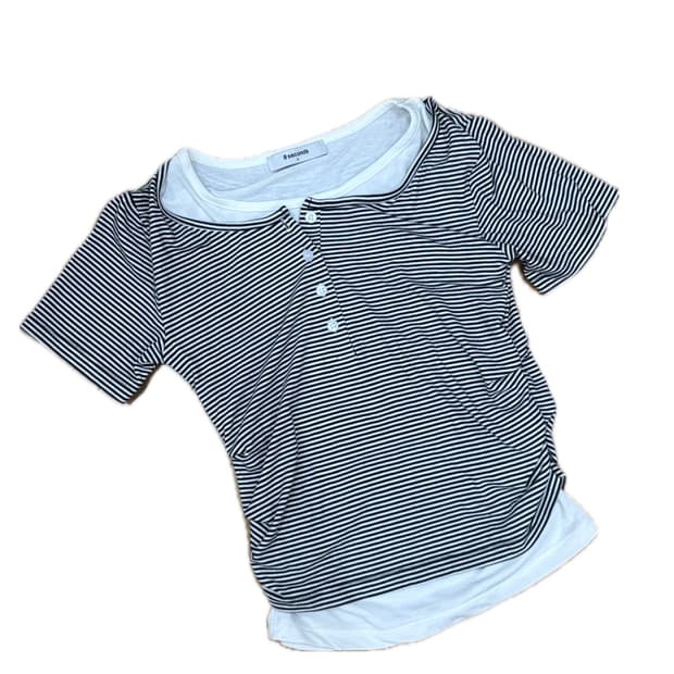 스트라이프 레이어드 일체형 반팔