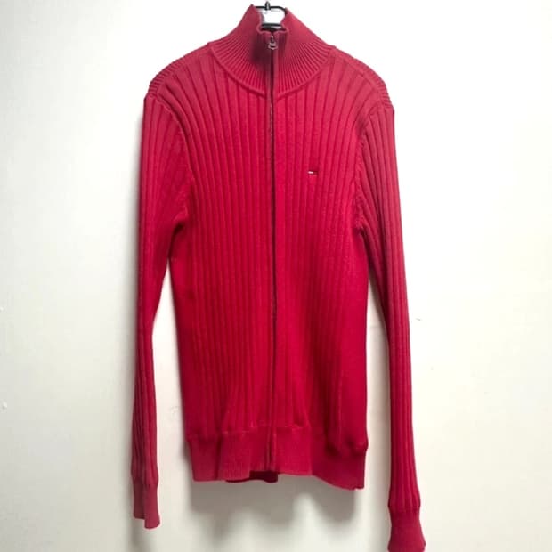 [ 타미힐피거 ] 어센틱 클래식 어페럴 레드 니트 집업 