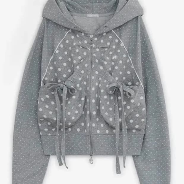 허그유어스킨 도트 빅 포켓 후드집업 그레이