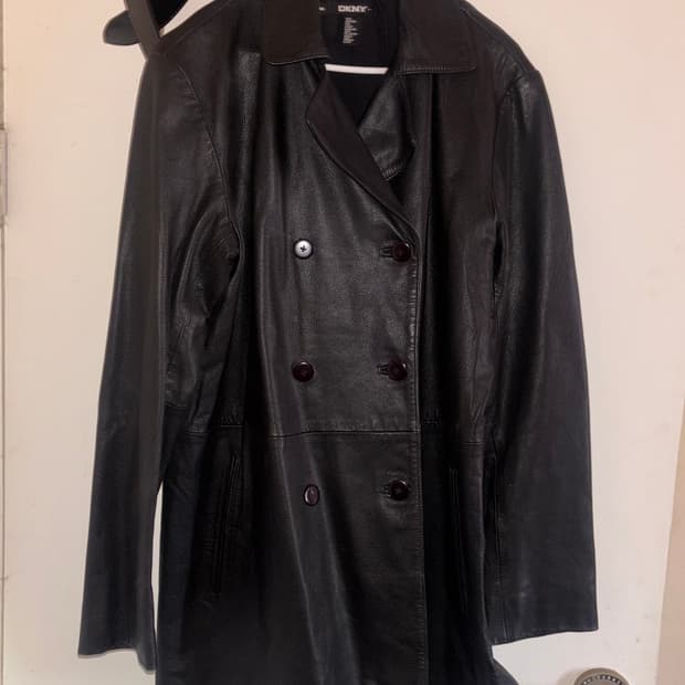 90s DKNY 레더 피코트