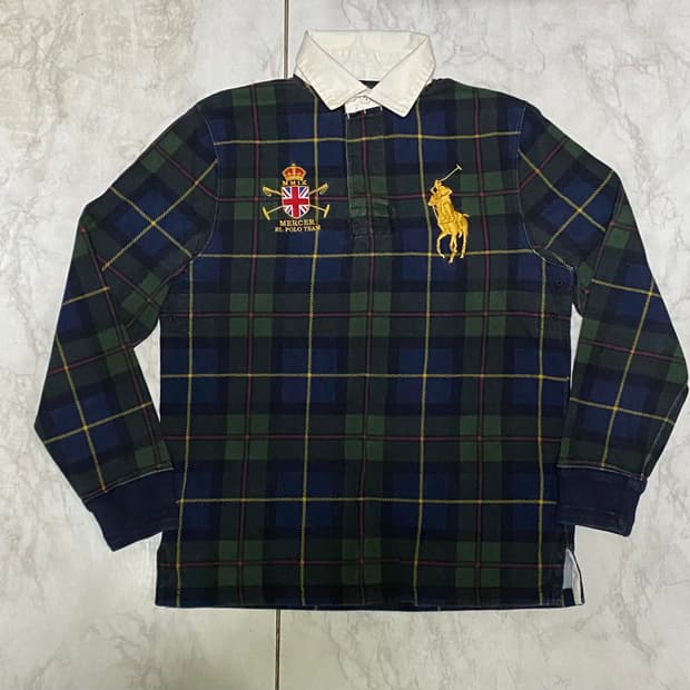 폴로 빅포니 체크 두툼 긴팔 카라티셔츠 95 사이즈 백화점판 정품