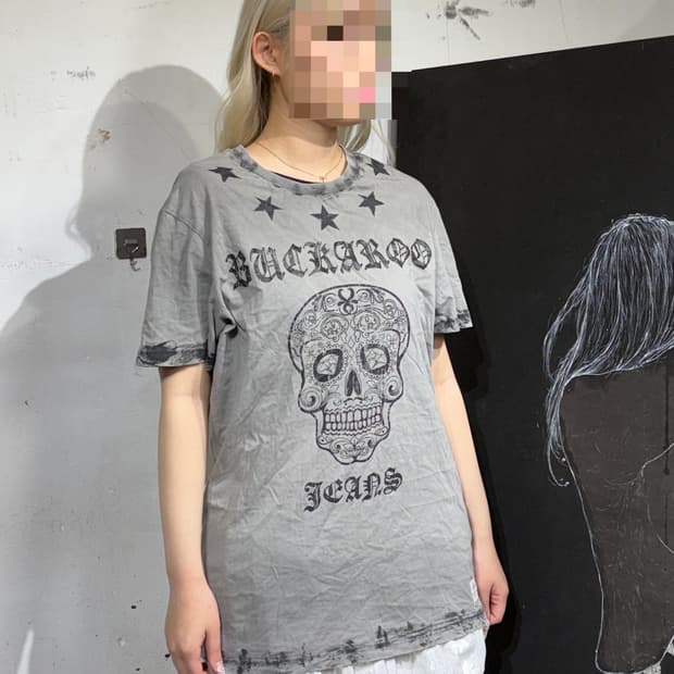 버커루 해골 프린팅 락 펑크 그래픽 반팔 티셔츠 L