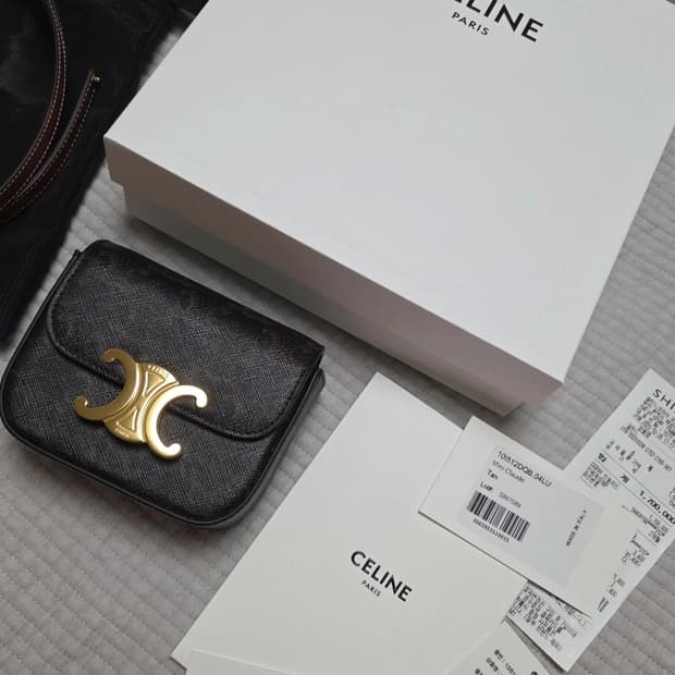 (정품)셀린느 미니 클로드백 트리옹프 캔버스 카프스킨