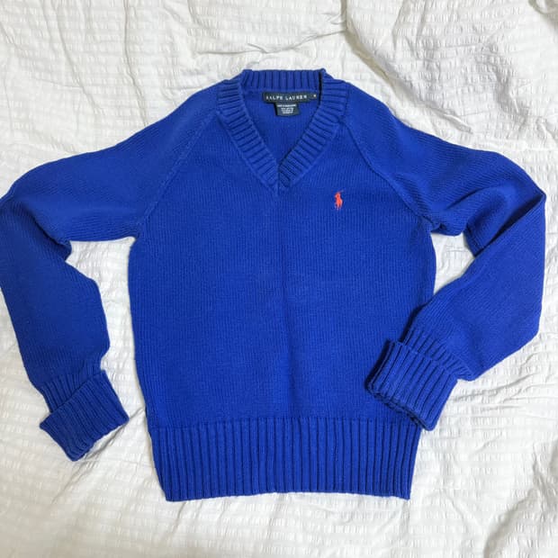 폴로 코튼 브이넥 니트 블루 m