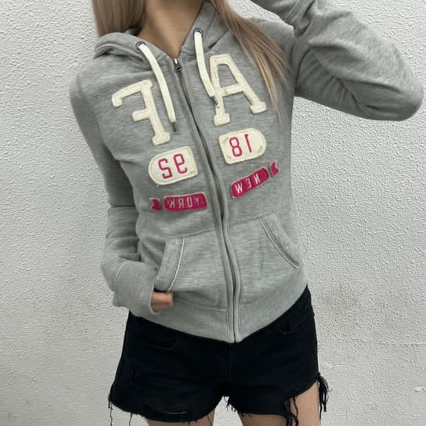 아베크롬비 패치로고 백멜란지 후드 집업 S